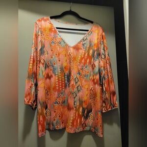 Vibrant Orange V-Neck Women's Top Sz XXL